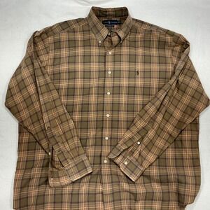 Ralph Lauren Classic Fit Plaid Button Down Shirt Men's XL Brown Green Tan